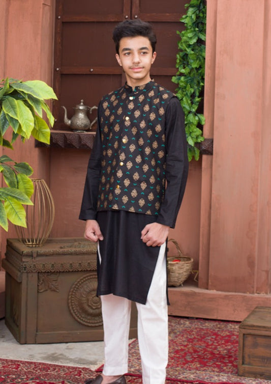Black Cotton - 3 Piece Kurta Shalwar