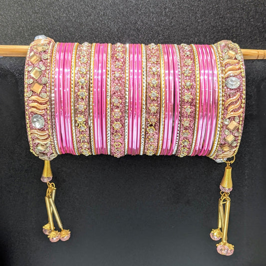 Bangles Large Set with Tassels : Baby Pink