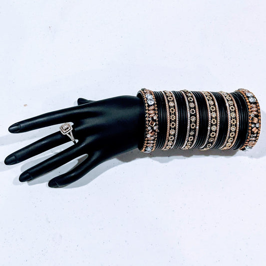 Bangles Large Set : Matt Black & Golden