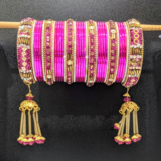 Bangles Large Set with Tassels : Magenta