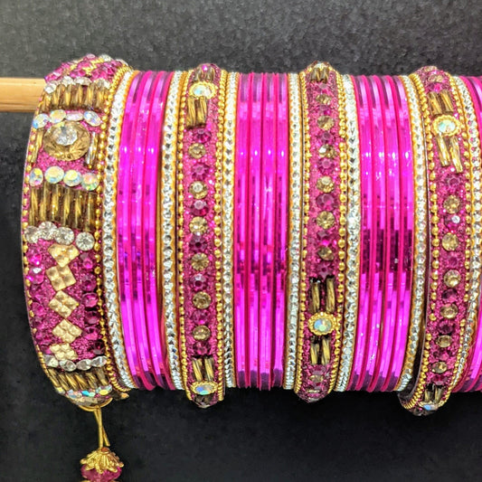 Bangles Large Set with Tassels : Magenta
