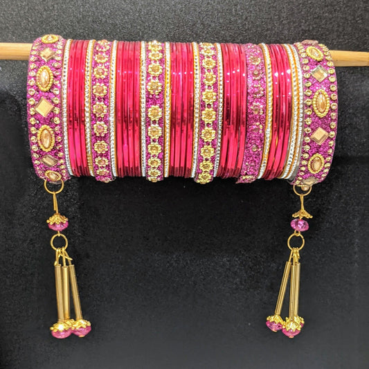 Bangles Large Set with Tassels : Hot Pink