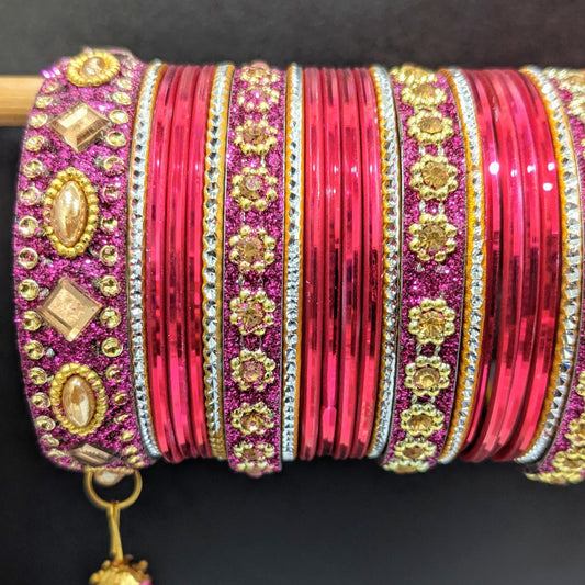 Bangles Large Set with Tassels : Hot Pink
