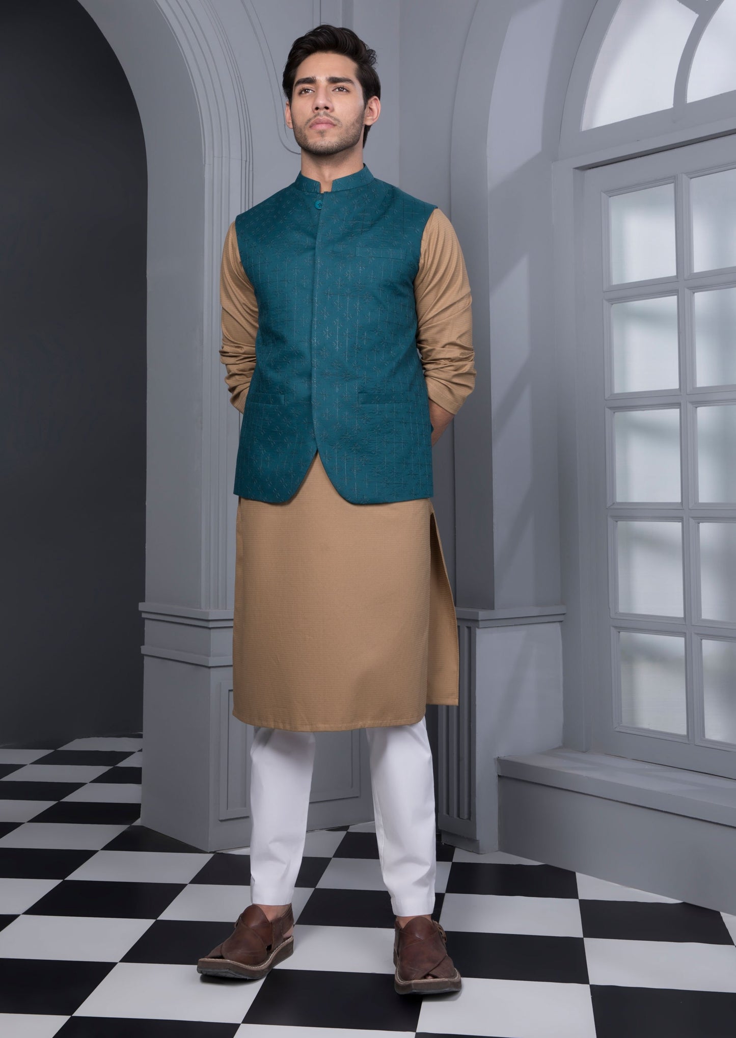 Green - Men's Waistcoat - Misty Teal