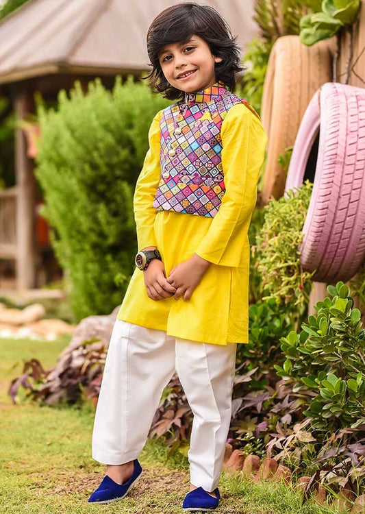 Yellow Cotton 3-Piece Kurta Shalwar