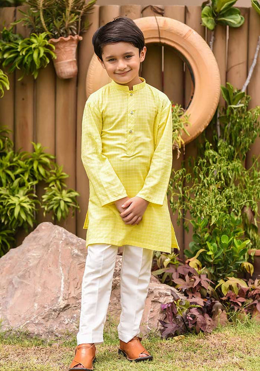Yellow Chambray Cotton 2-Piece Kurta Shalwar