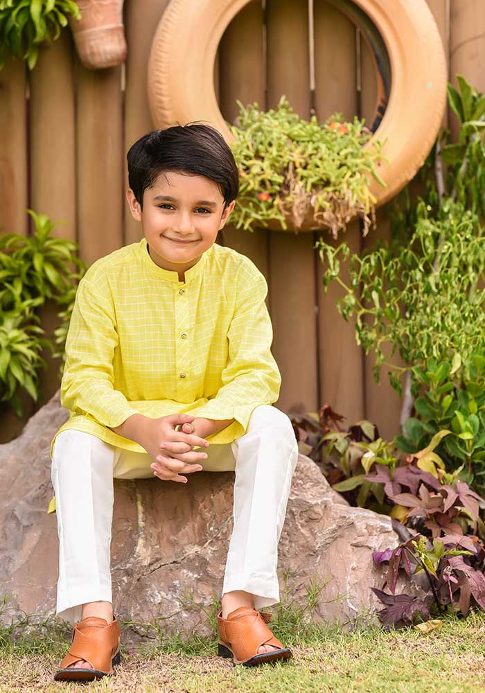 Yellow Chambray Cotton 2-Piece Kurta Shalwar