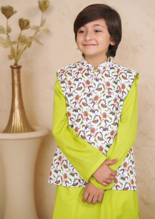Green Cotton 3-Piece Kurta Shalwar