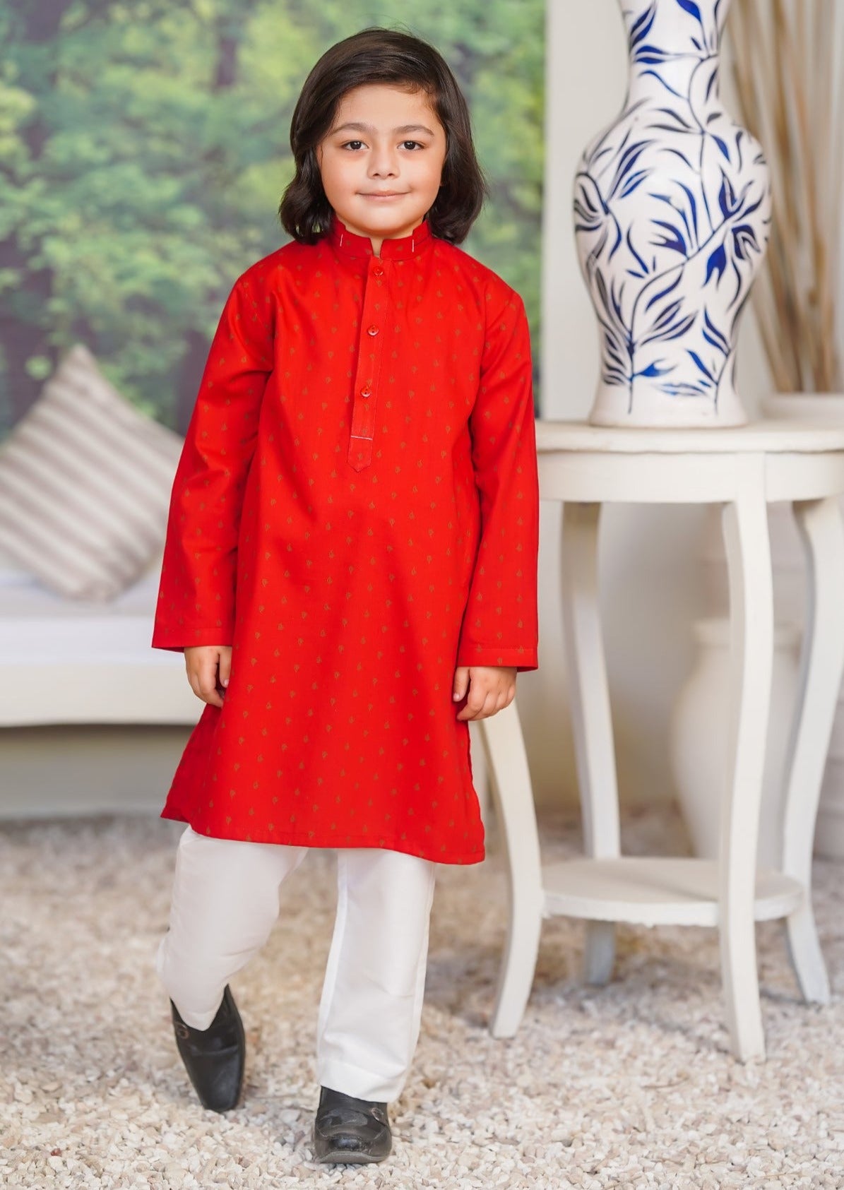 Red Cotton 2-Piece Kurta Shalwar