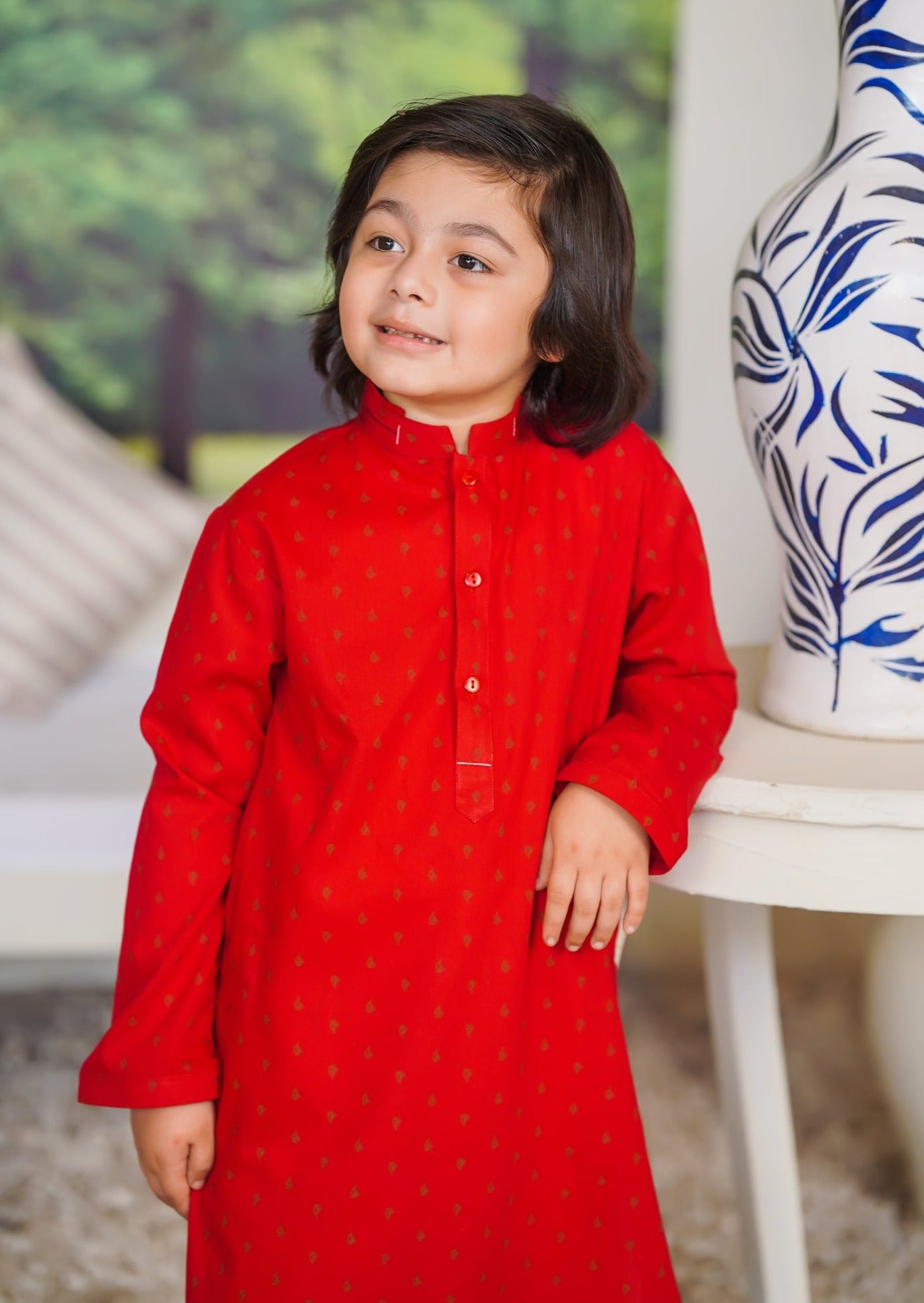 Red Cotton 2-Piece Kurta Shalwar