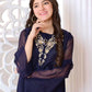 Navy Blue Gharara- 2 Piece Embroidered Suit