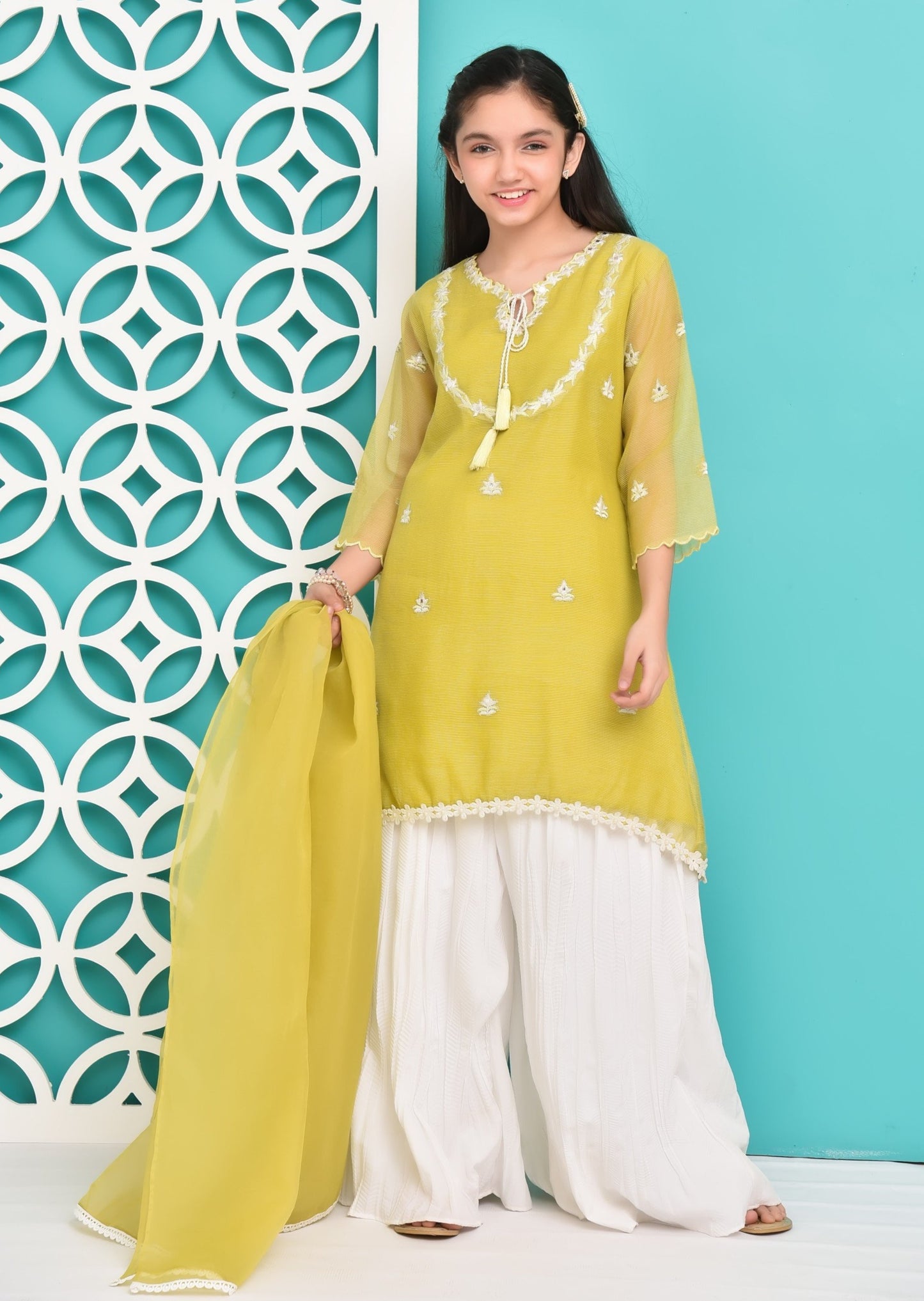 Lime green - Girl's Gharara Dress