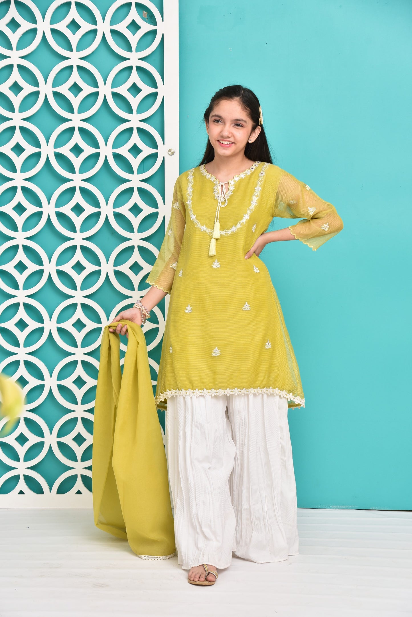 Lime green - Girl's Gharara Dress