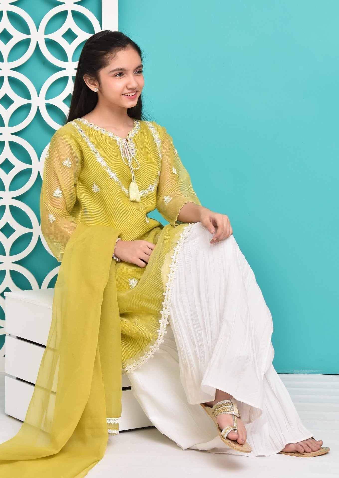 Lime green - Girl's Gharara Dress