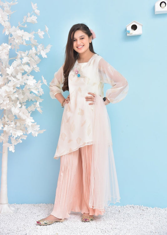 Off White - Girl's Gharara Dress