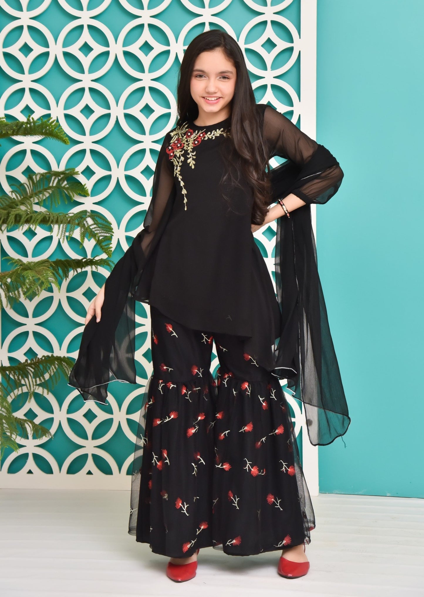 Black - Girl's Gharara Dress