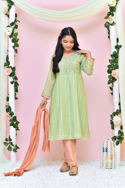 Green & Peach - Girl's Dress