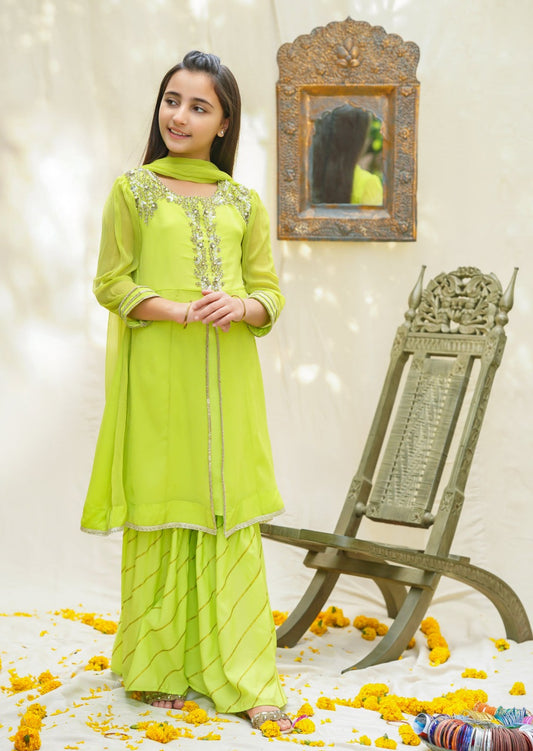 Lime Green - Girl's Gharara Dress