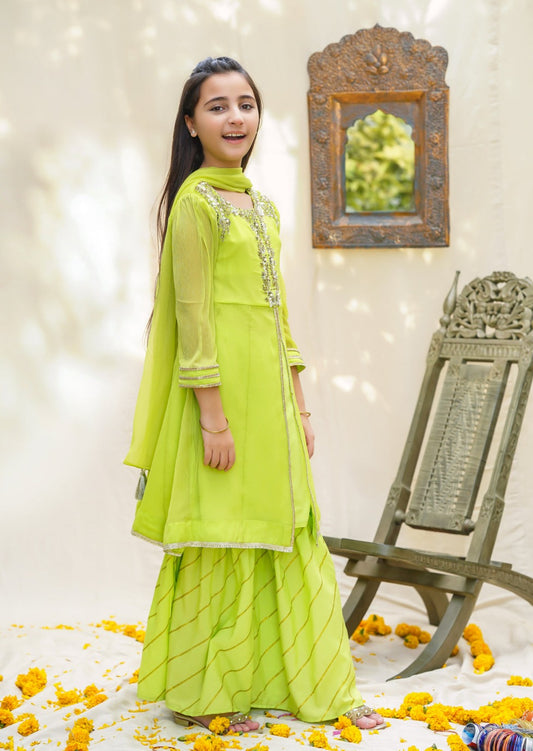 Lime Green - Girl's Gharara Dress