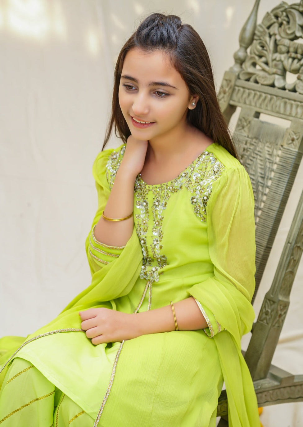 Lime Green - Girl's Gharara Dress