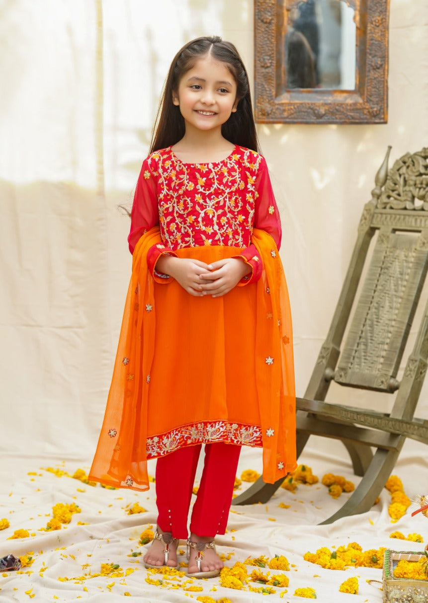 Orange & Red - Girl's Dress