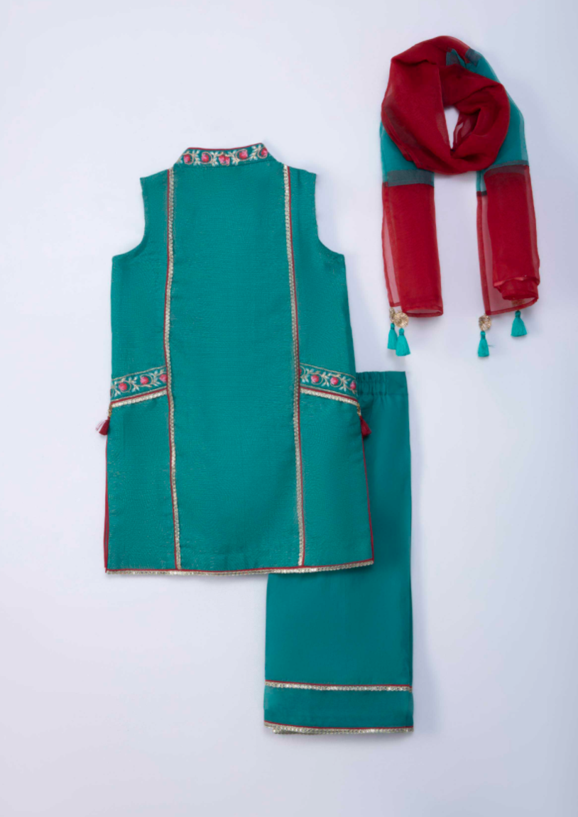Green & Maroon - Girl's Dress