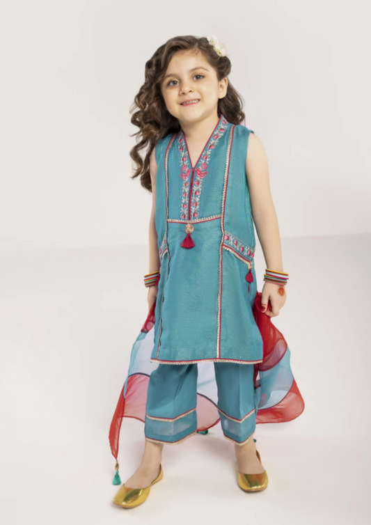 Green & Maroon - Girl's Dress