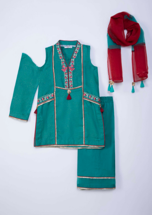 Green & Maroon - Girl's Dress