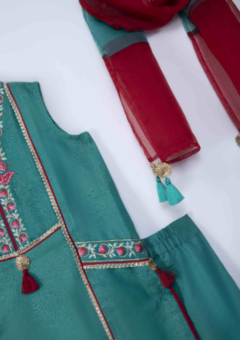 Green & Maroon - Girl's Dress