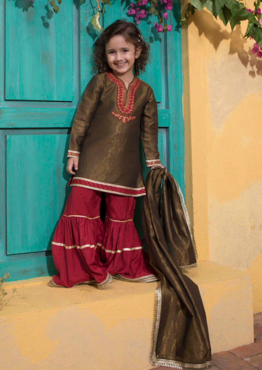 Olive - Girl's Gharara Dress