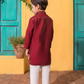 Embroidered Kurta Shalwar : Maroon & offwhite