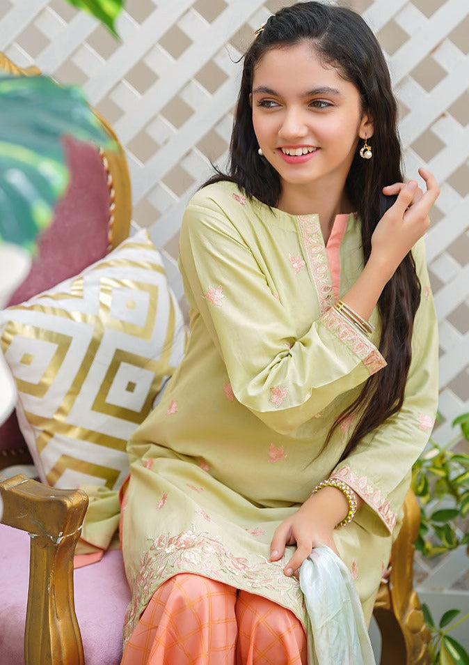 Green & Peach - Girl's Gharara Dress