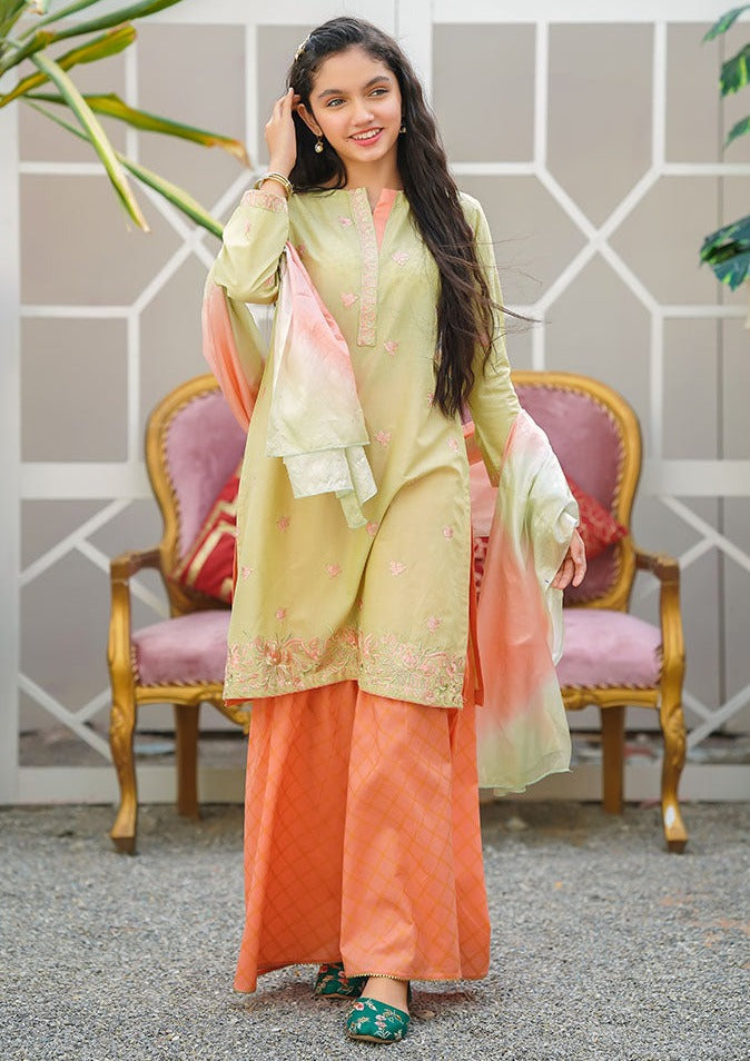 Green & Peach - Girl's Gharara Dress