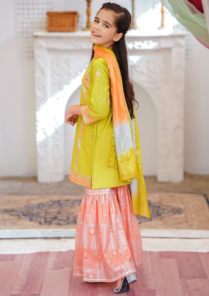 Lime Green - Girl's Gharara Dress
