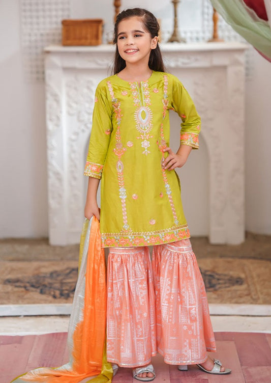 Lime Green - Girl's Gharara Dress