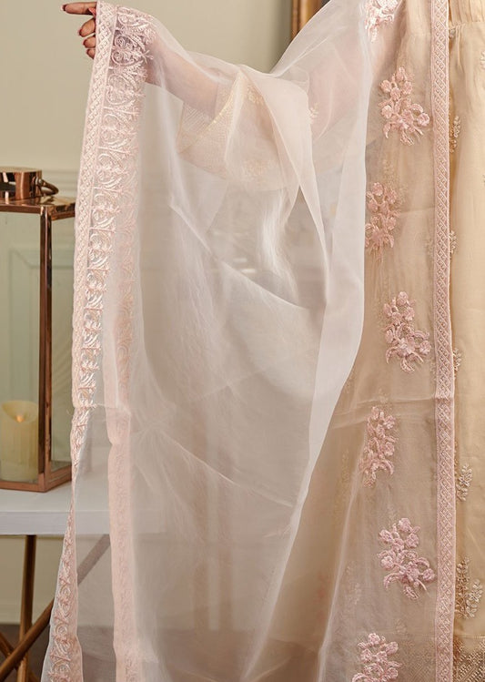 Peach Embroidered Organza Dupatta