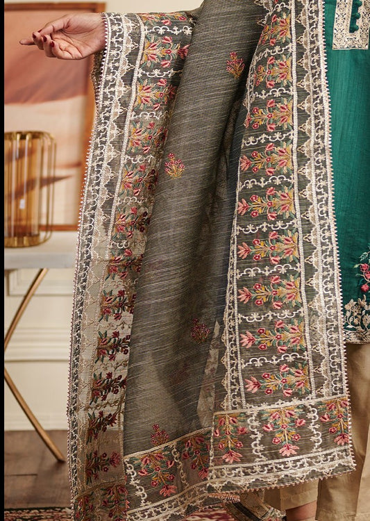 Grey Embroidered Organza Dupatta