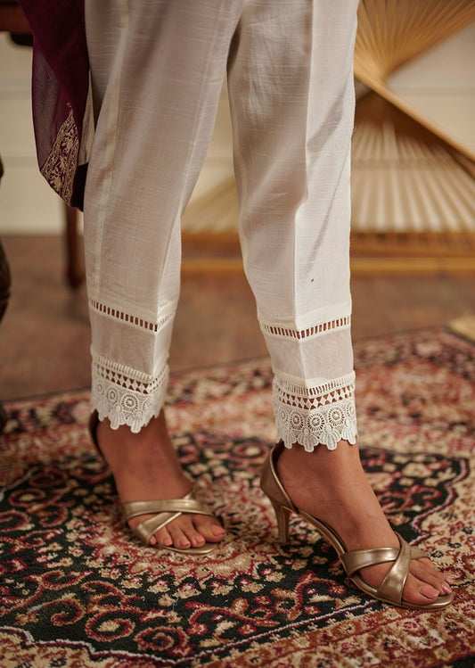 White - Raw Silk Trouser