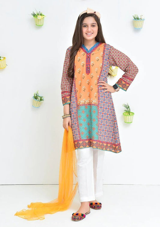 Orange & White- Girl's Dress