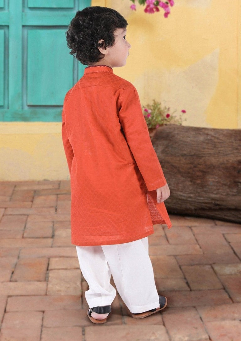Boy's Embroidered Kurta : Rust