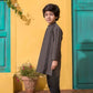 Boy's Embroidered Kurta: Charcoal & Black