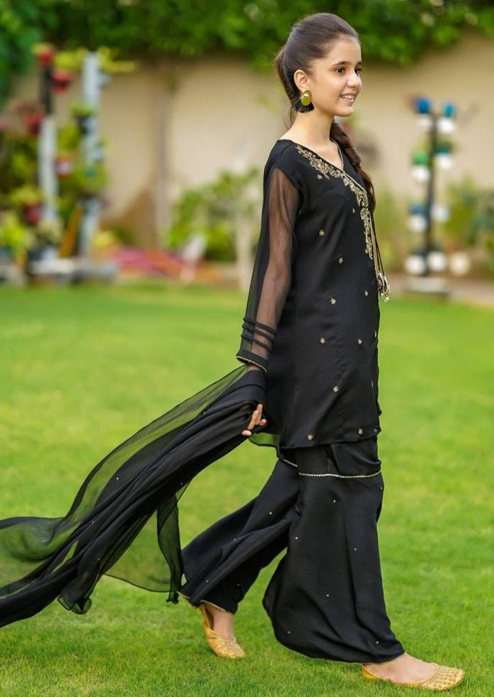 Black- Girl's Gharara Dress