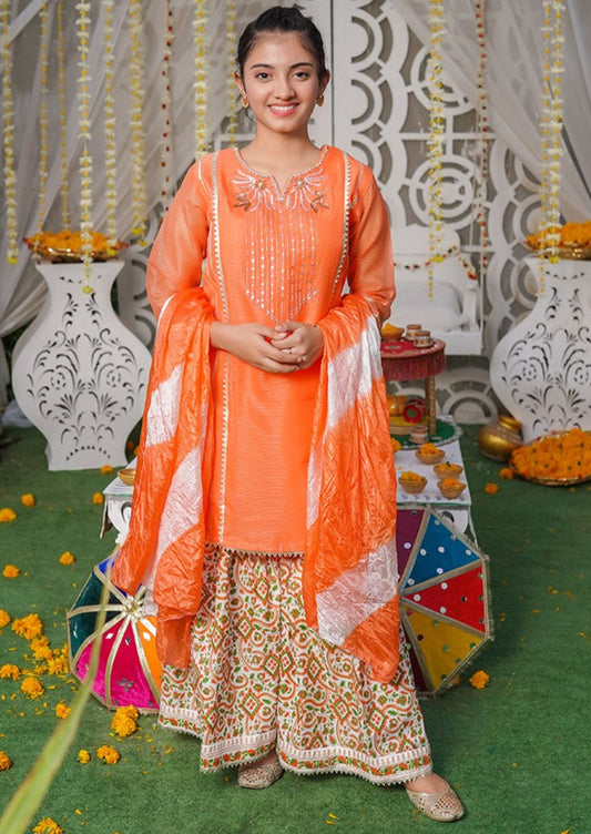Orange - Girl's Gharara Dress