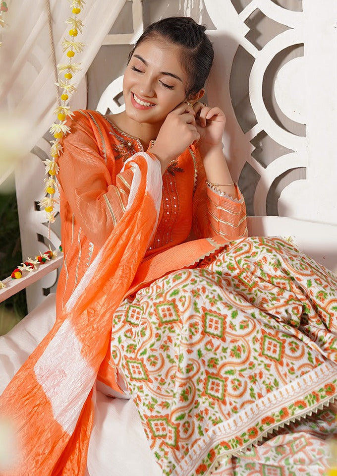 Orange - Girl's Gharara Dress