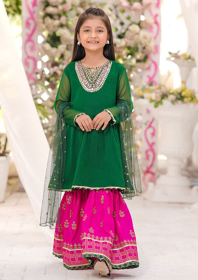 Emerald Green & Magenta - Girl's Gharara Dress