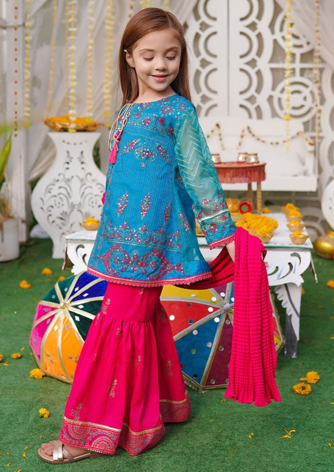 Teal Blue & Hot Pink - Girl's Gharara Dress