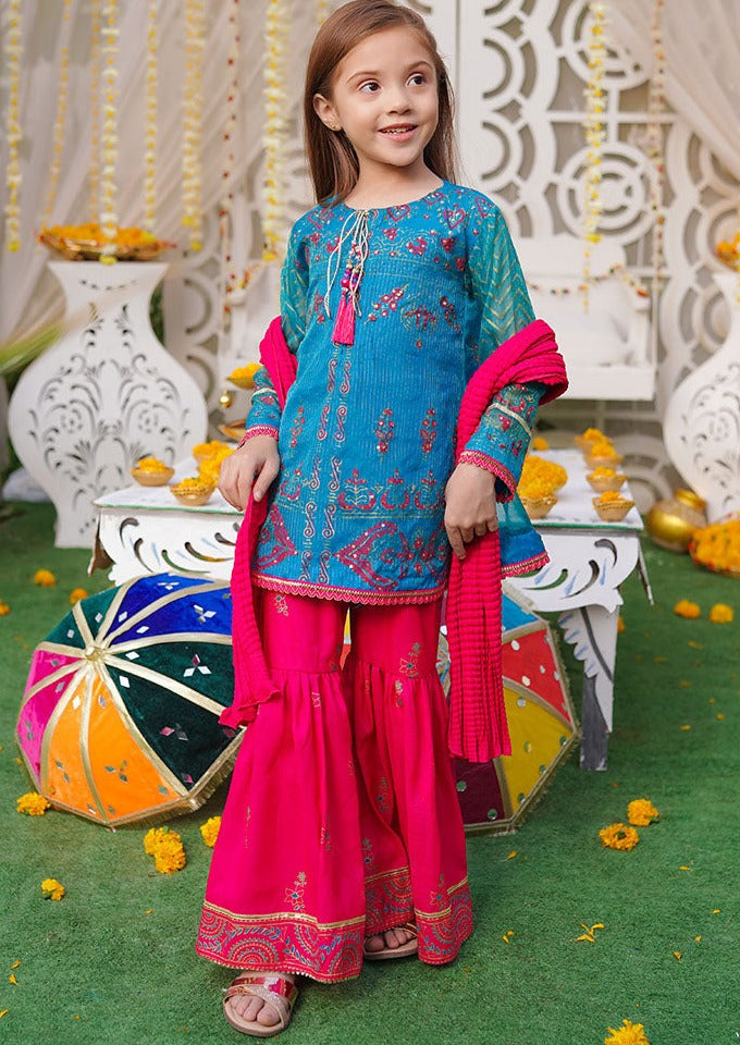 Teal Blue & Hot Pink - Girl's Gharara Dress