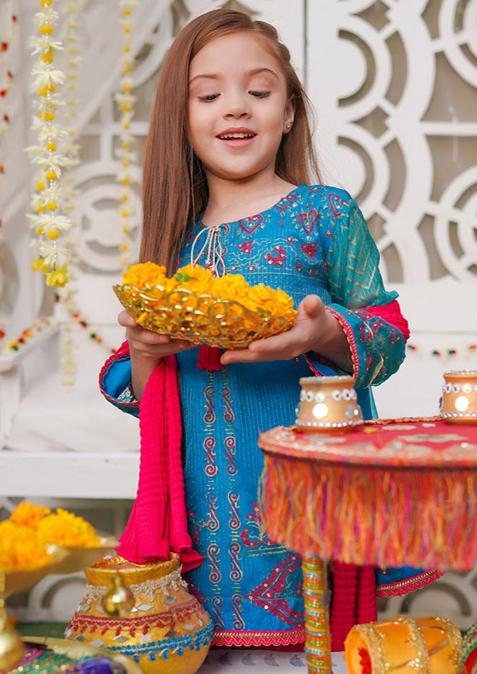 Teal Blue & Hot Pink - Girl's Gharara Dress