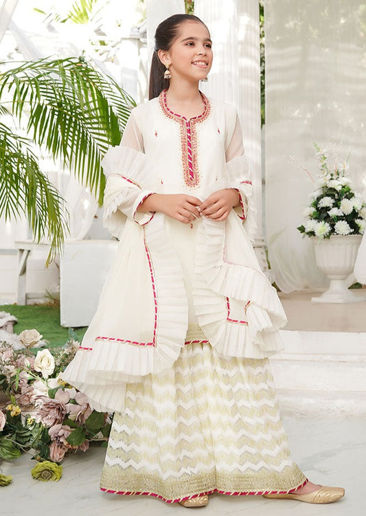 Ivory White - Girl's Gharara Dress