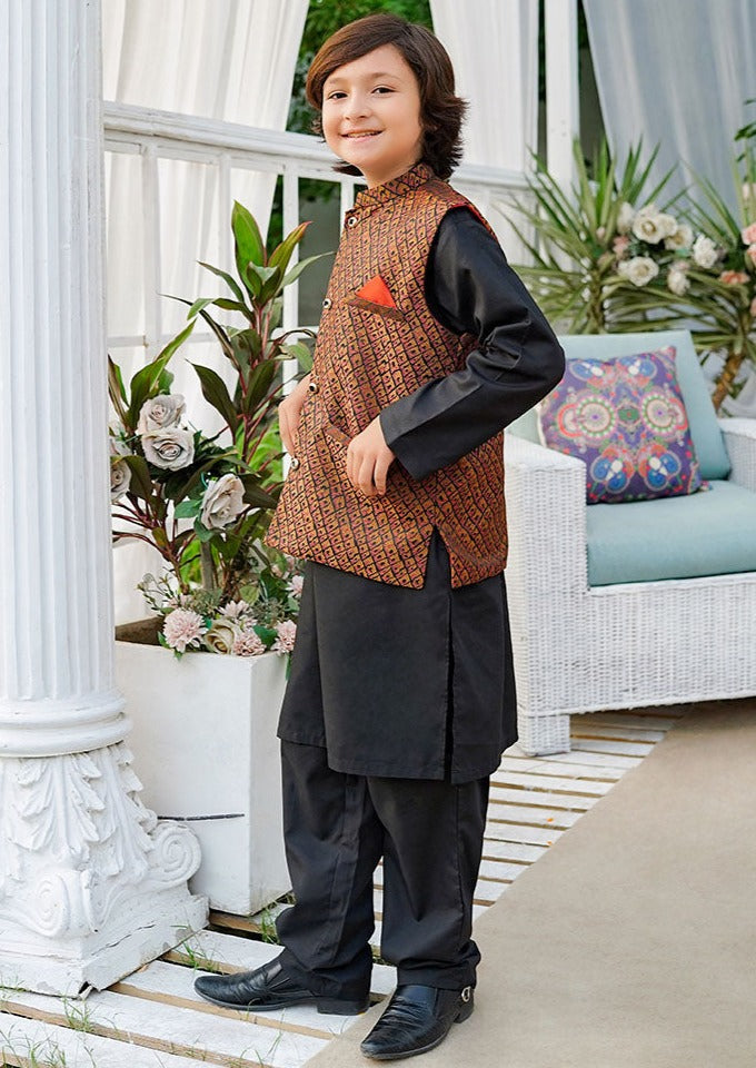 Black & Brown - Boy's Kameez, Shalwar & Waistcoat